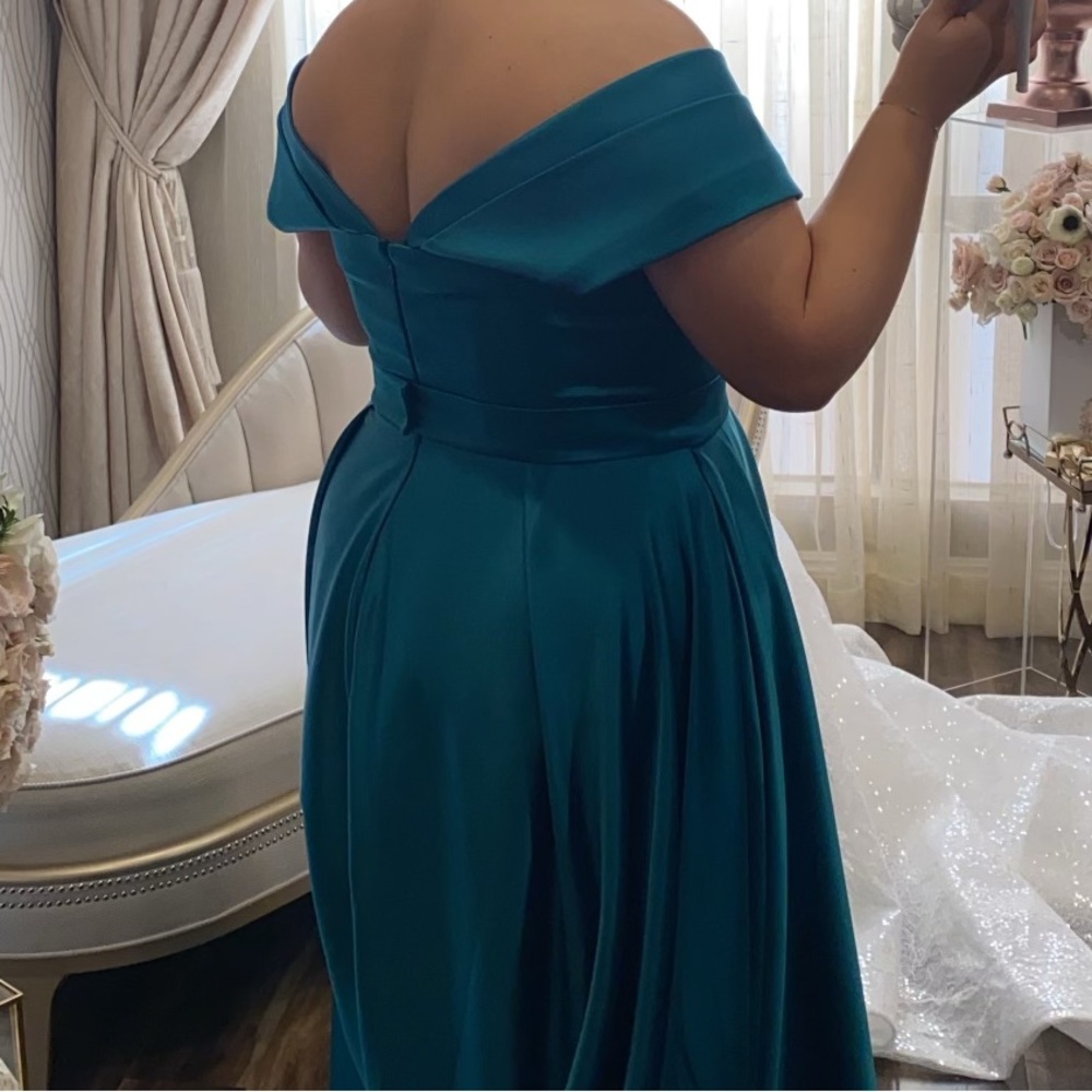 Custom-Made Off Shoulder Teal Gown View 5